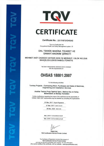 Dal Technic Machinery - Certificates